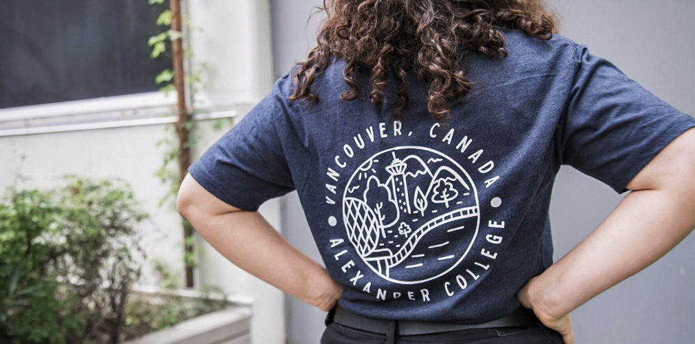 Alexander College student wearing an Alexander College tshirt
